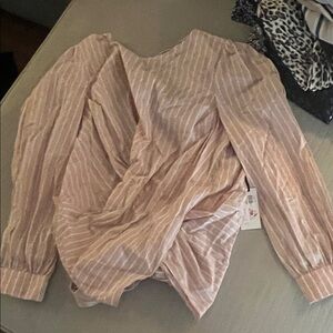 Pink Striped Long Sleeve Cropped Blouse